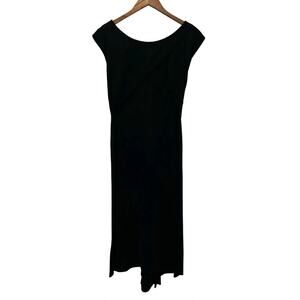 Vintage Kathleen Inc Dress Womens Size Medium Black Maxi Sheath Ruched Pleated